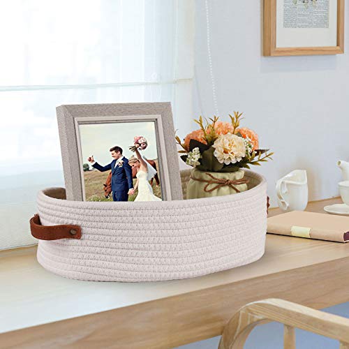 Oradrem Woven Storage Basket for Toilet Tank Top Farmhouse Home Decor Organizing Baskets for Bathroom Table and Counter 13""x5.9""x4"" White - Image 5